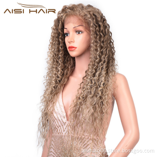 Aisi Hair 13x6 Long Wavy Ombre Blonde Dark Root Wig Kinky Curly Lace Frontal Wig Deep Wave Front Lace Hair Wigs For Black Women